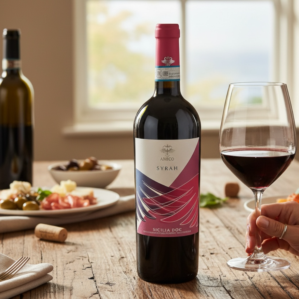 Bottiglia di vino rosso Amico syrah